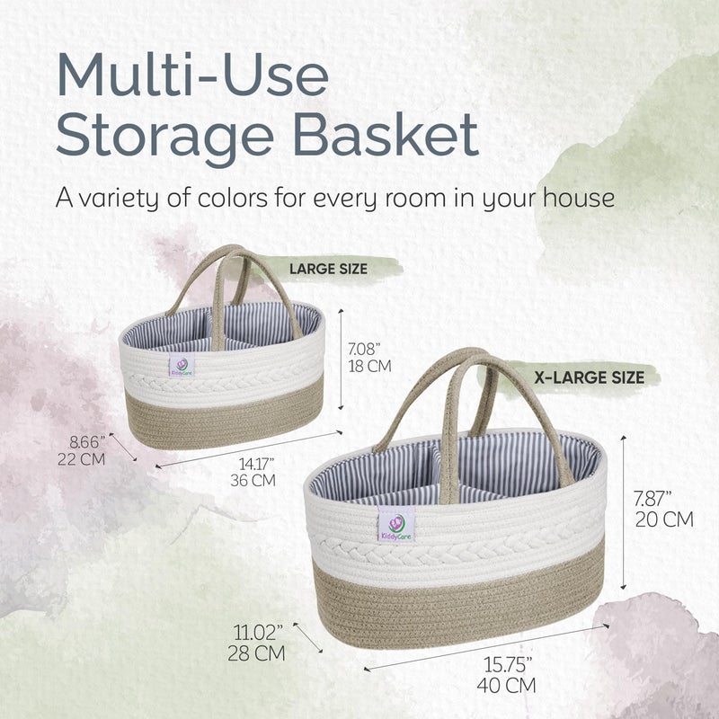 KiddyCare Woven Diaper Caddy Organizer, Large Gray Multi Functional Portable Baby Basket with Handle, Baby Gift for Boy/Girl Nursery Storage, Organization, and Modern Car Diaper Caddy Natural X-Large - Image 5